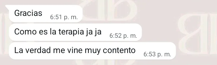 Mensaje de un cliente: se fue muy contento del estudio.